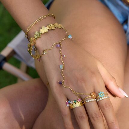 Exquisite Floral Fusion Hand Chain & Ring Set